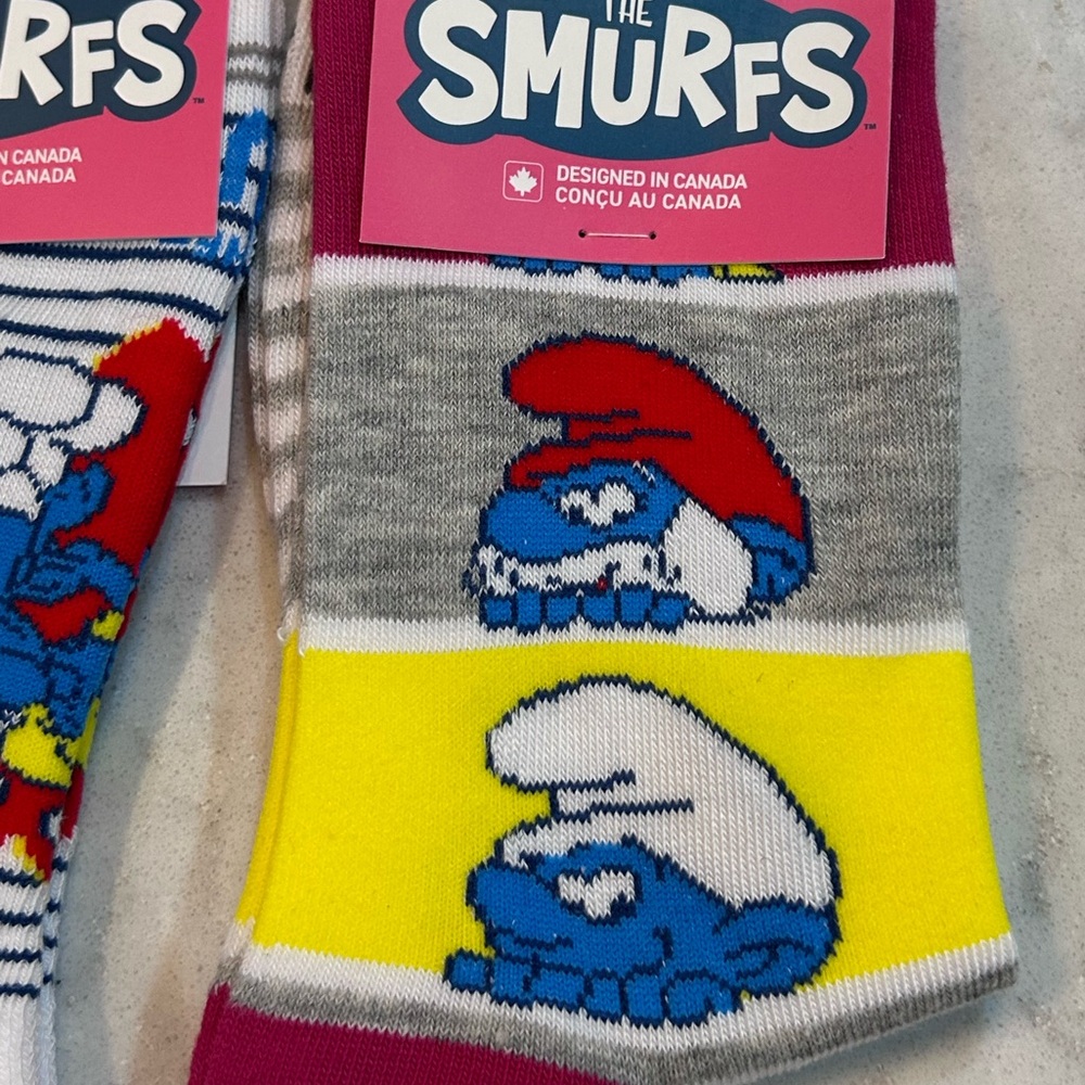 🔴 SMURFETTE Stripe socks 2 Pair Womens Shoe 6-9.5 NWT Ankle or Crew Smurf - Picture 2 of 6